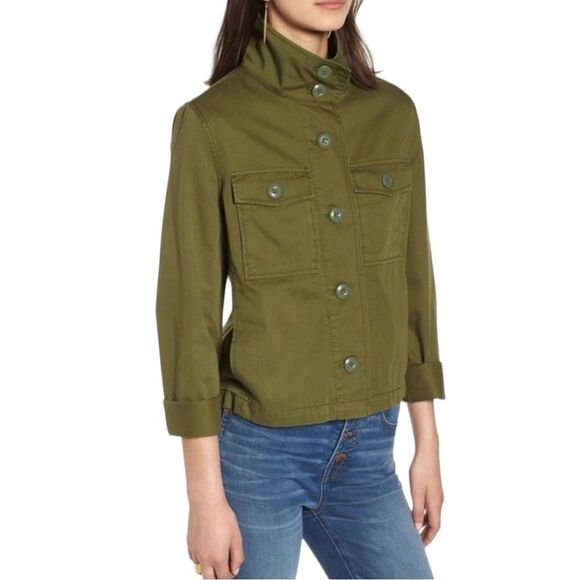 Madewell Crop Anorak Jacket In Desert Olive, 2 Patch and 2 Side Seam Pockets, XS - Picture 2 of 16